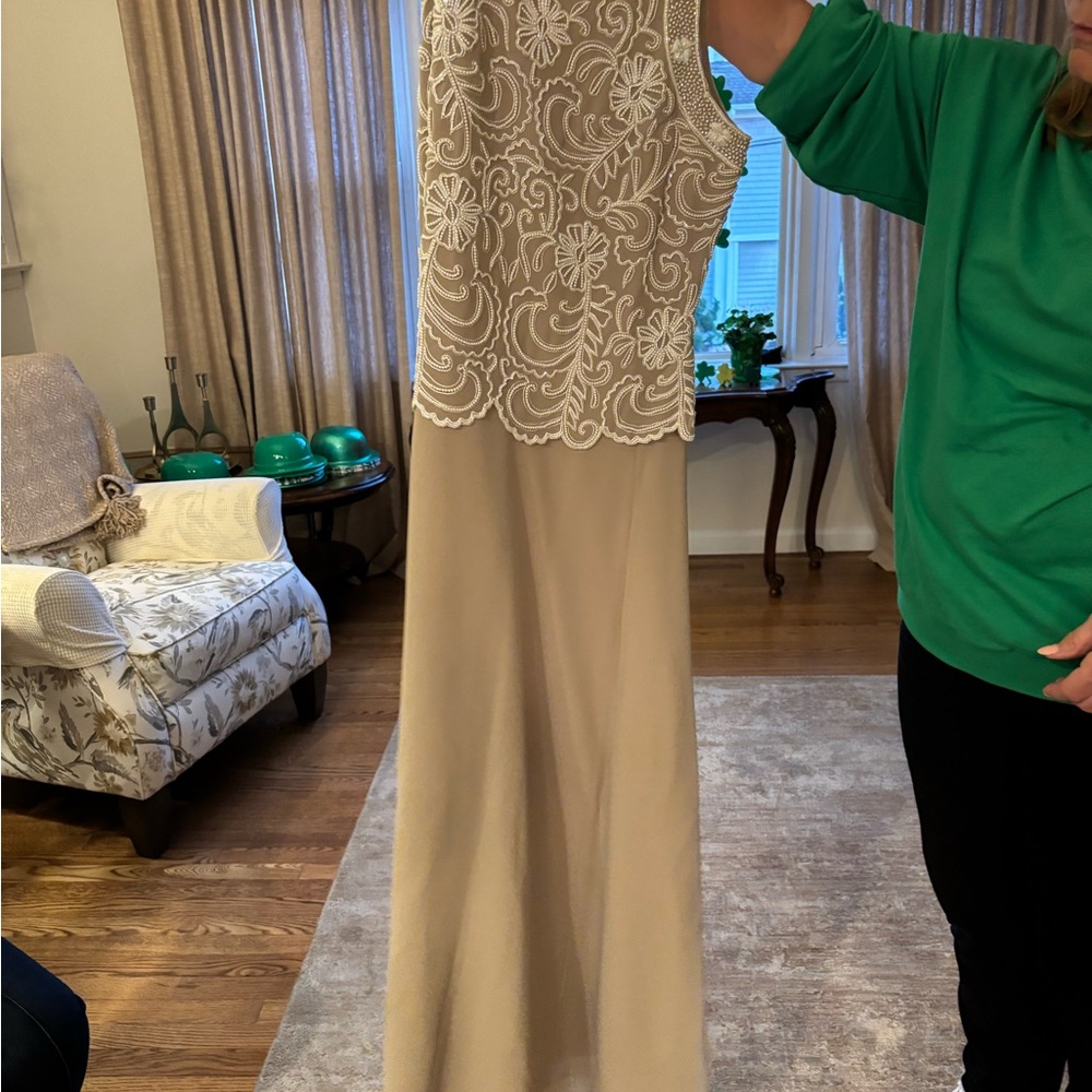 Elegant Beige and White Lace Dress
